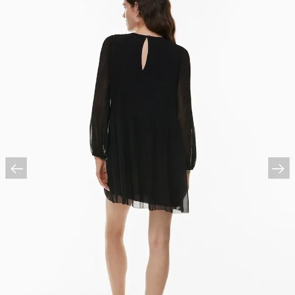 WILFRED Daydreamer Mini Dress Black Pleated Chiffon Long Sleeve L Aritzia - Picture 6 of 16